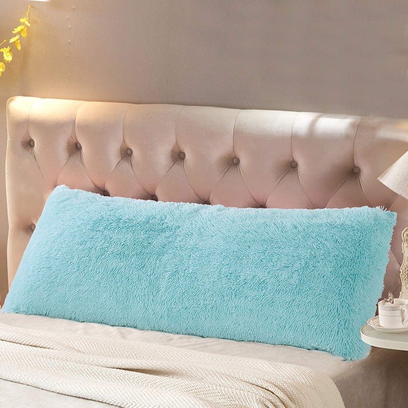 Reafort Luxury Long Hair, PV Fur, Faux Fur Body Pillow Cover/Case 21inx54in with Hidden Zipper Closure (Aqua, Body) - Image 1